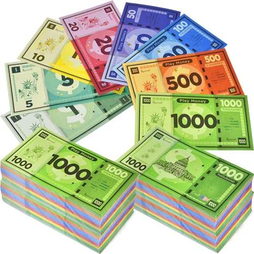 Queensell Play Money Suitable for Monopoly Board Game 480 pcs of 60 Each Bill Denomination Double Sides Printing Paper Money for Pretend Play Cashier - 480 pcs