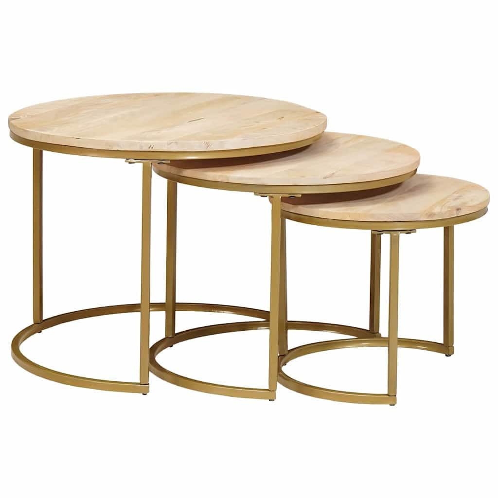 Fengshui Stoły kawowe Nesting, 3 sztuki, lite drewno, stal mango
