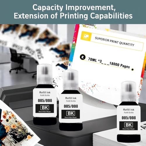 Image of KOSH 005 /008 Refill Ink Compatible for Epson L6460 /L6490 /L6550 /L6570 /L6580 /L11160 /L15150 /L15160 Printers (3, 005 /008 BK 127 x 3)
