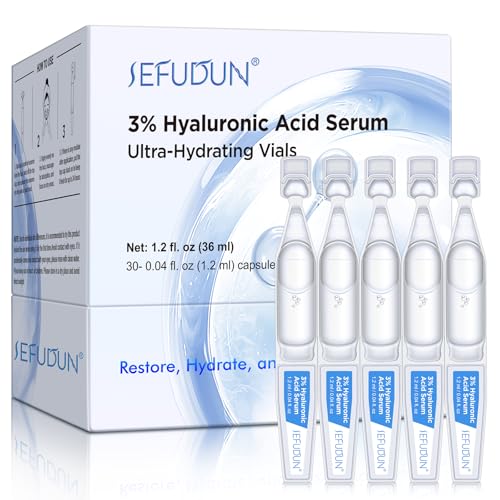 3% Pure Hyaluronic Acid Face Serum Ultra-Hydrating Vials 24 Hour Hydrate & Reduce Wrinkles Anti Aging Serum Moisturizer for Dry & Sensitive Skin(1.2 fl.oz/30pcs)