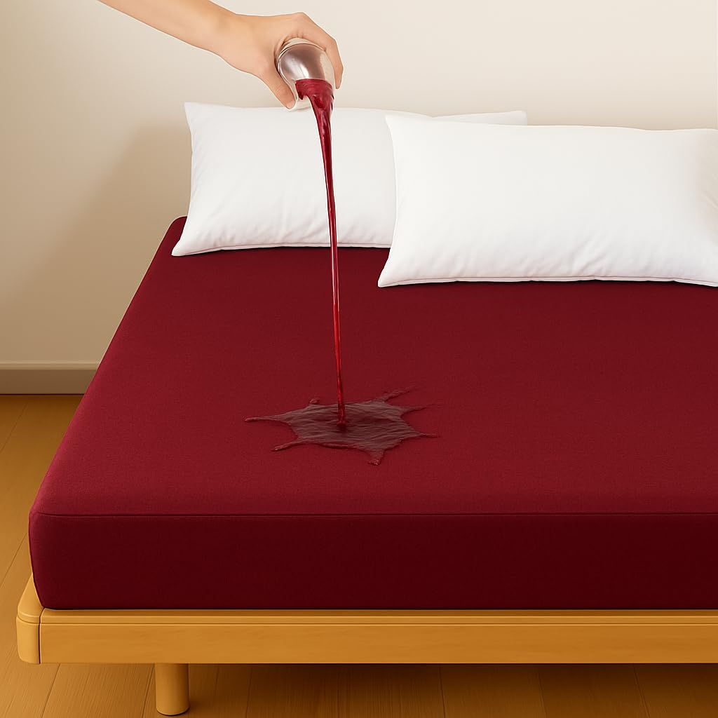 Waterproof Mattress Protector - 100% Hypoallergenic, Breathable, 78x48 Inch / 6.5 x 4 Feet, Burgundy