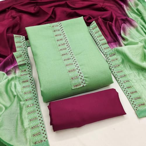 Image of HMP Fashion Womens Bombay Cotton Embroidery Tie Cotton Unstitch dress Material With Chanderi lace bordered Dupatta