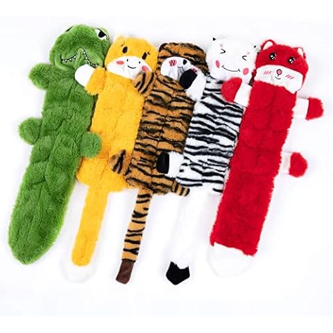 Nocciola 5 PCS Crinkle Dog Squeaky Toys with Double Layer Reinforced Fabric, Durable Plush Dog Toys, No Stuffing Body Dog Toy Set for Small to Large Dogs (5pcs 45 squeakers, Jungle Series4) Cover