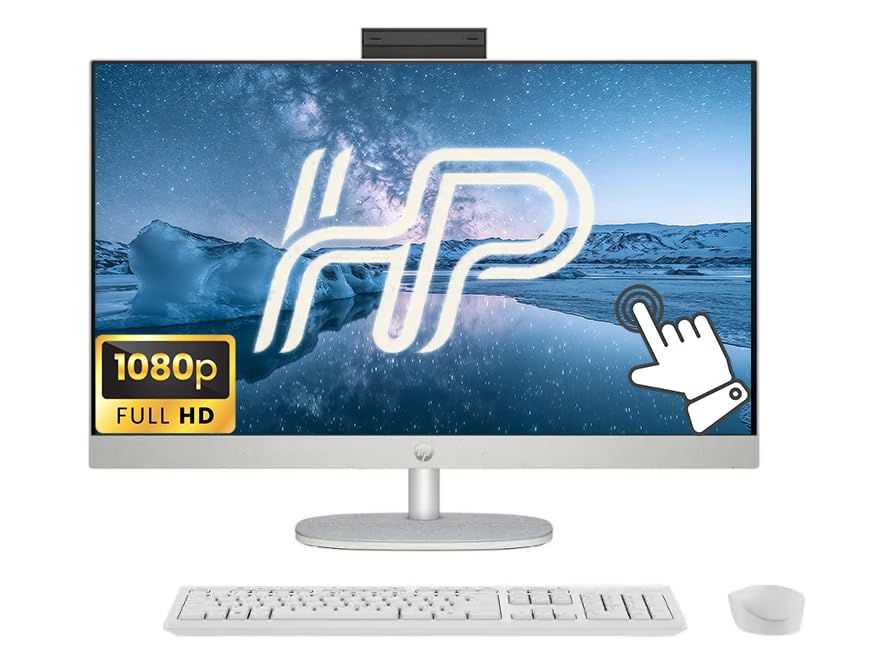 Image of Customized Desktop Computer, Created Using HP 27 inch FHD Touchscreen All-in-One Desktop Computer, Intel 12-Core Ultra 7 155U Processor, 8GB /16GB /32GB /64GB RAM, 256GB /512GB /1TB /2TB SSD, Windows 11, White