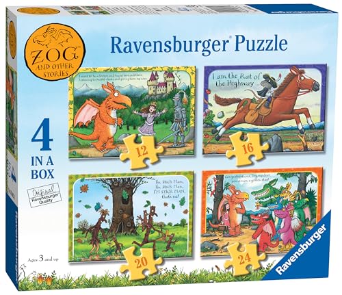 Ravensburger Zog 4inaBox Jigsaw Puzzles for Kids Age 3 Years and Up 12 16 20 & 24 Pieces Zog Puzzle Set Inspired by Julia Donaldson Stories