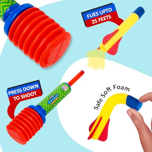 Image of Ratna's Little Rocket Launcher Toy with 3 Foam Rockets Flies Upto 25 Feet Outdoor Toys for Kids Ages 5+ Years