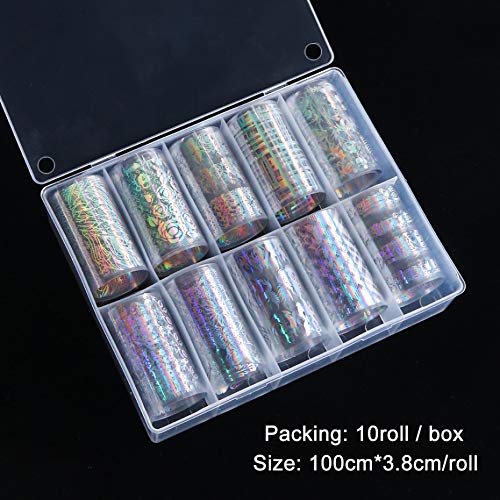 Valuu 10 Rolls Laser Flame Nail Art Foil Transfer Stickers Holographic Panda Lace Nail Foil Adhesive Decals Starry Sky Gradient Manicure Transfer Tips Nail Art DIY Decoration Kit