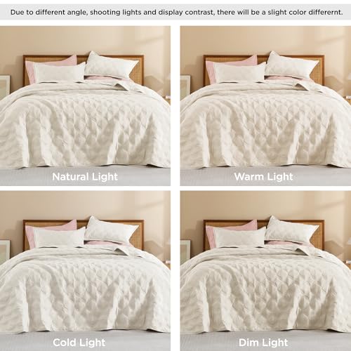 Image of Litanika King Size Quilt Bedding Set, Ivory Summer Lightweight Soft Comforter Bedspreads & Coverlets, Boho Farmhouse Bedding Cover Bed Decor All Season, 3 Pieces (1 Quilt, 2 Pillowcases)