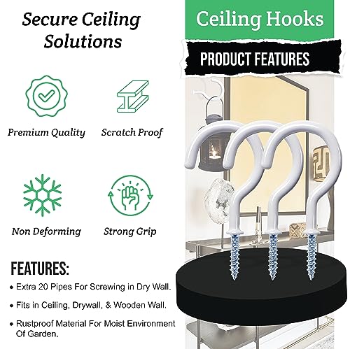 Etoolia 20 Pcs Ceiling Hooks for Hanging Plants - 2.9 inches Heavy Duty, Hanging Hooks for Christmas Lights, Cups, Decors - White Vinyl Coated Screw in Plant Hanger Hook Indoor and Outdoor - Image 8