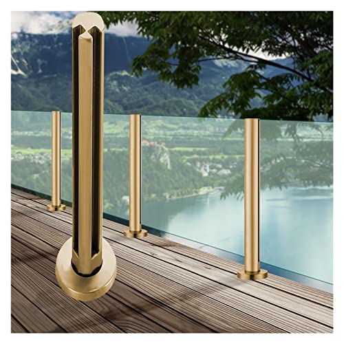 Poteau garde-corps en verre rond doré en acier inoxydable pour balcon et terrasse extérieure