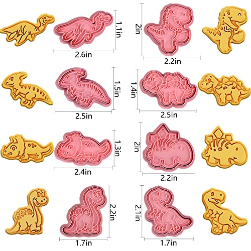 Dinosaur Cookie Cutters With Plunger Stampers Set,8 Piece 3D Dinosaur Embossing Cutters For Biscuit Fondant Cheese Baking #TOP2