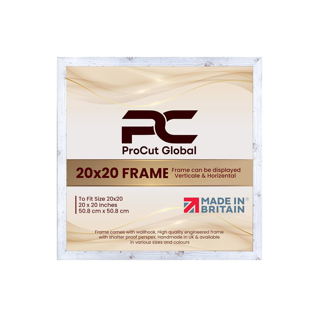 Procut Global 20X20 White Rustic Picture Frames - Modern Wooden Photo Frame with Shatterproof Perspex for Wall or Tabletop - Perfect for Posters, Certificates, Prints - Sizes & Colors Available
