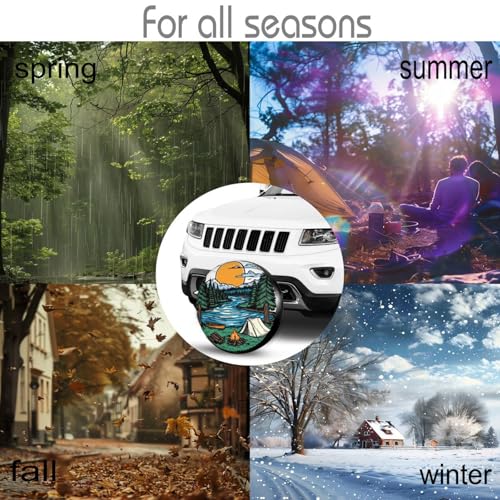 Image of Camping Scene Spare Tire Cover-Cute Funny Waterproof Universal Spare Wheel Tire Covers Fit for Rv SUV Truck Camper Travel Trailer Accessories,16 inch