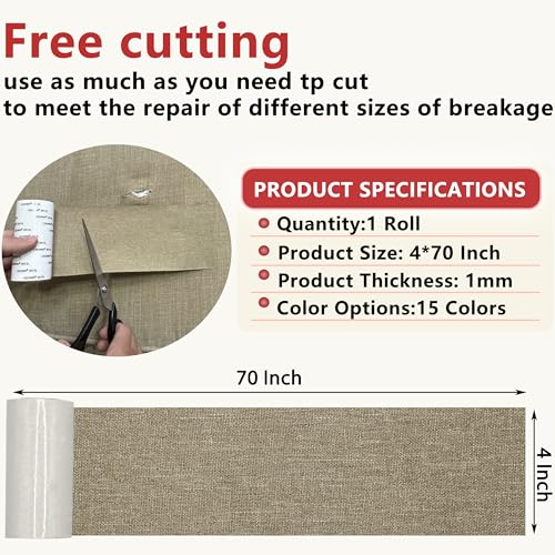 Gheeidau Linen Repair Tape 4x70 Inch Self-Adhesive Couch Patch Repair Fabric Patch for Furniture,Sofas,Cushion,Chairs,Bags,Linen Goods(Camel)