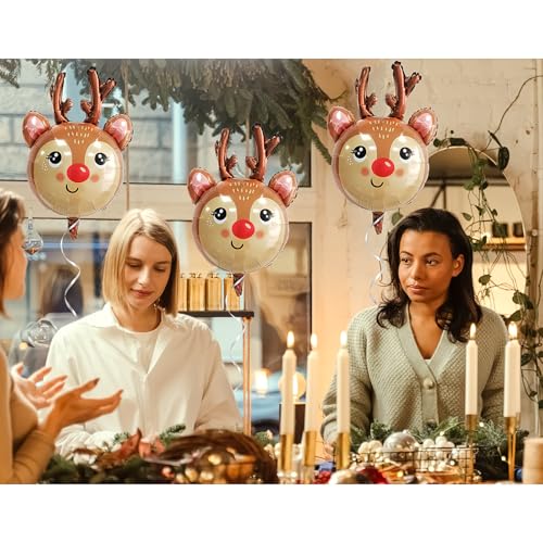 Image of Reindeer Balloons Christmas Balloons Elk Deer Head Foil Balloons for New Year Christmas Themed Party Decoration Supplier, Birthday Party Festival Balloons Sets 3Pcs