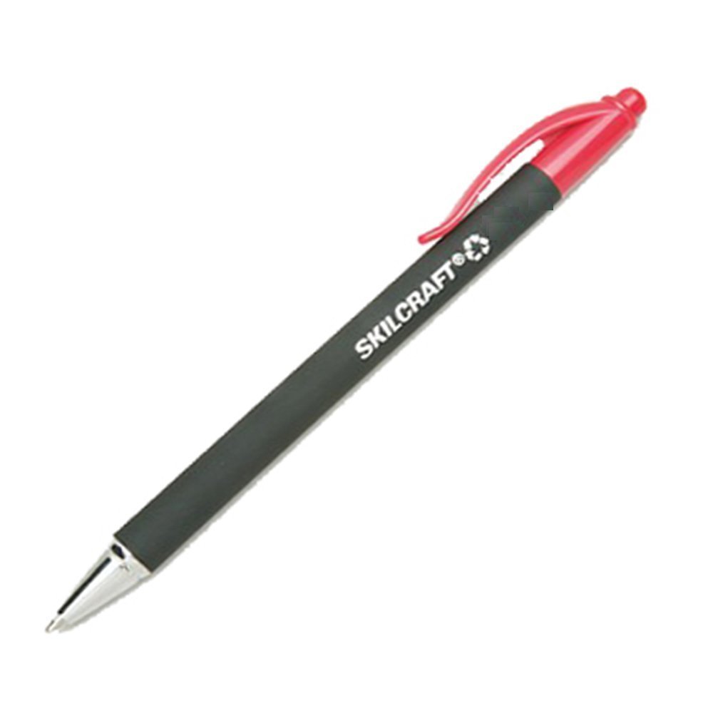 Skilcraft7520013687773 Rubberized Retractable Pen, Medium Point, Red Ink, 12-Pack