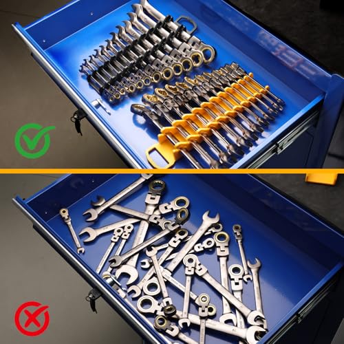 Image of GRENPRO Wrench Organizer for Tool Box, 2 Pack Magnetic Wrench Holders with Handle, SAE & Metric Wrench Rack for Tool Box Drawer Storage