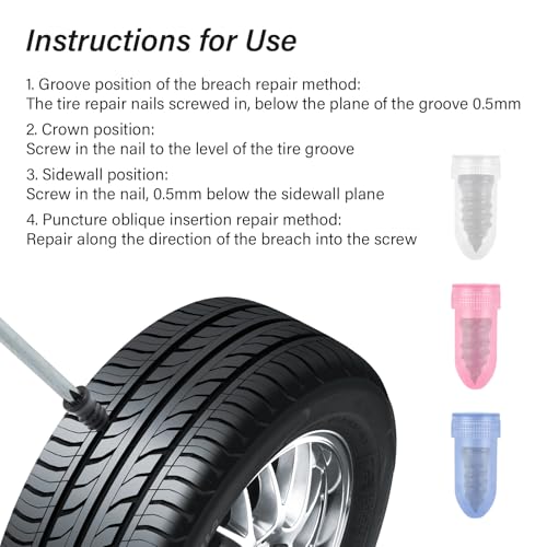 Image of Pack of 30 Tire Repair Kit with Plugs,Self-Service Tire Repair Plugs with Screwdriver for Tire Puncture Repair,3 Size Screw in Tire Plugs Flat Tire Repair Kit for Most Cars (30PCS)