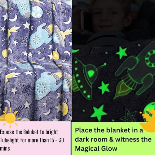 Image of Happy Hues Glow in The Dark Blanket Kids-Teens Boys & Girls Travel Lightweight Throw Blankets Soft & Fluffy for Kids (Pink Butterfly)