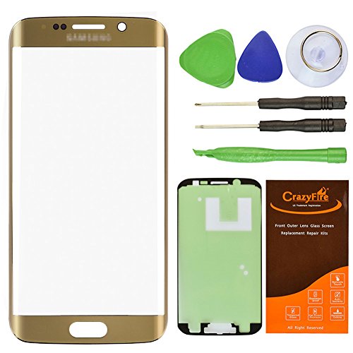 CrazyFire Gold Front Outer Lens Glass Screen Replacement For Samsung Galaxy S6 Edge SM-G920 G925A G925P G925T G925V G925R4 G925F With Tools Kit And Adhesive