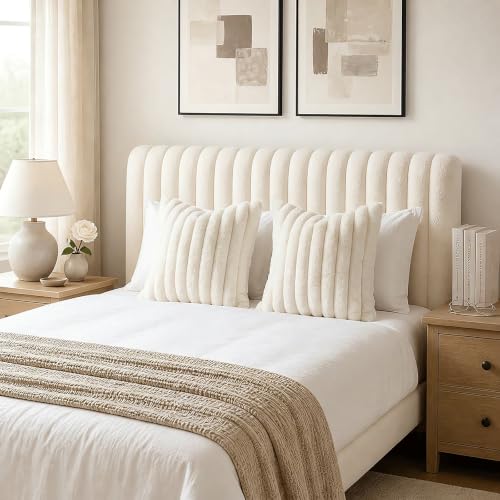 Image of decorUhome Fall Faux Fur Throw Pillow Covers 26x26 Set of 2 Cream White