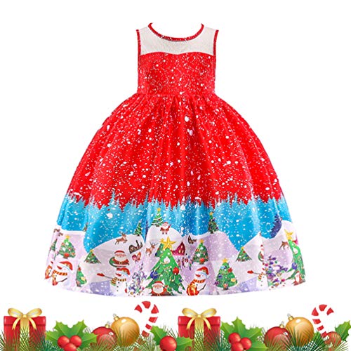 Amosfun Kerst Tutu Jurk Prinses Jurk Ronde hals Katoen Kerstmis Cosplay Fotografie Props Kerstvakantie Feestdecoratie voor Meisjes (Maat 140cm) - Afbeelding 4