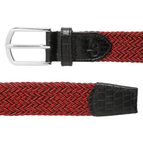 Image of LOUIS STITCH Men's Braided Elastic Stretch Belt with Leather Tipped End Stretchable Canvas Waist Band for Men Women Boys Girls Unisex (Width 3 cm) (BE-EL)