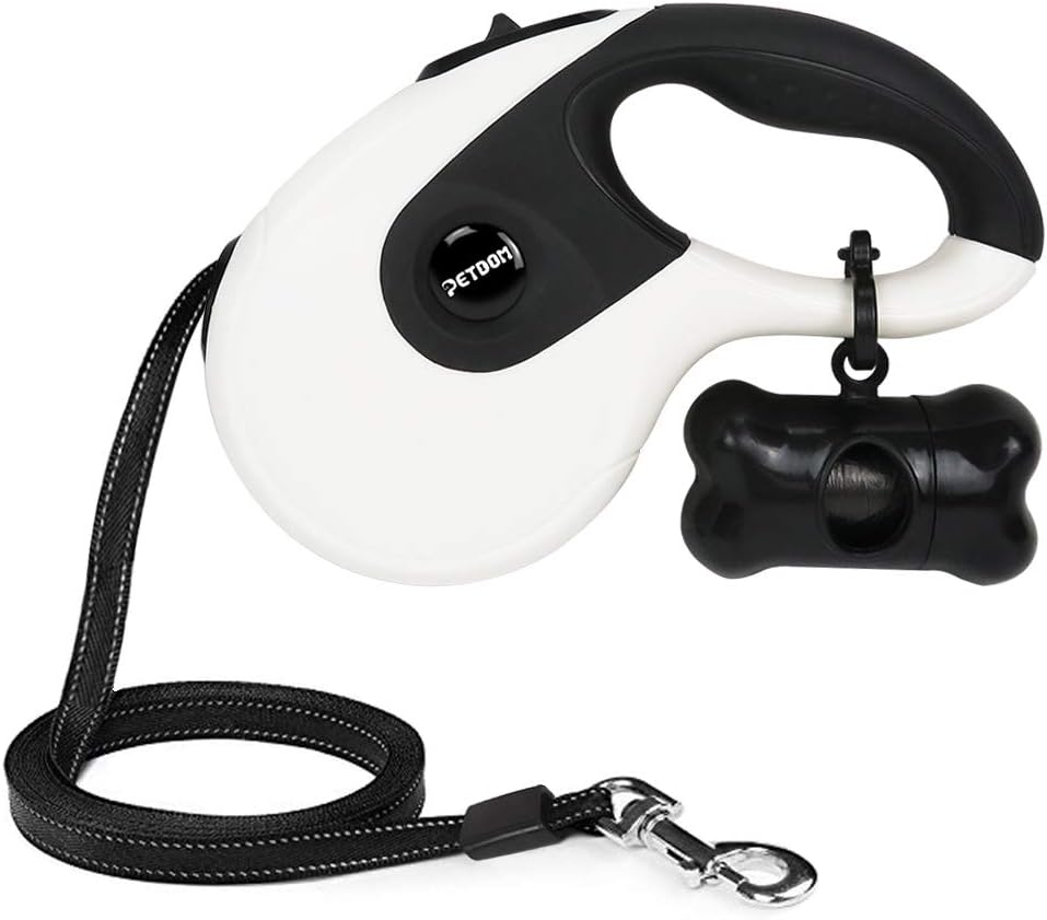 PETDOM Retractable Dog Leash Reflective Tape - 16ft Extendable Leash for Medium Large Breed - Heavy Duty Leashes for Outdoor Training (White)