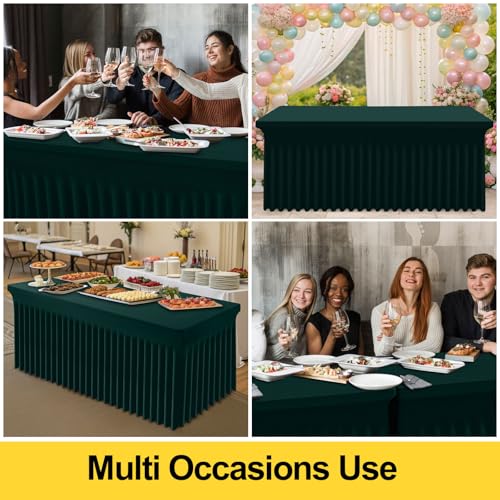 Image of Smiry Spandex Elastic Fitted Table Cloth Skirt for 4FT Rectangle Table | Stretch Washable Table Cloth, Banquet Table Cover for Wedding, Party, Indoor & Trade Shows, (Hunter Green, 48Lx24Wx30H)