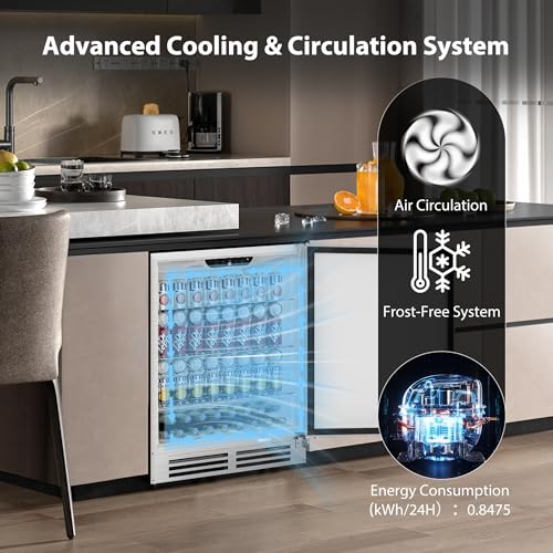 Image of Coolake 24″ Outdoor Refrigerator for Patio, 5.3 Cu.ft 180 Cans Under Counter Beverage Cooler, Stainless Steel Built-in or Freestanding Weather Proof Beverage Fridge for Backyard Kitchen