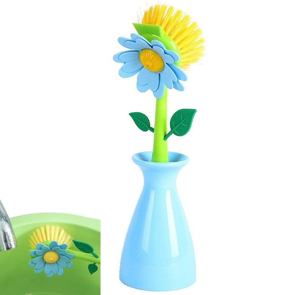 Fituenly Blue Flower Shape Cleaning Brush Removable Handle Brush Kitchen Bathroom Brush Bowl Dish Pot Cleaning Brush