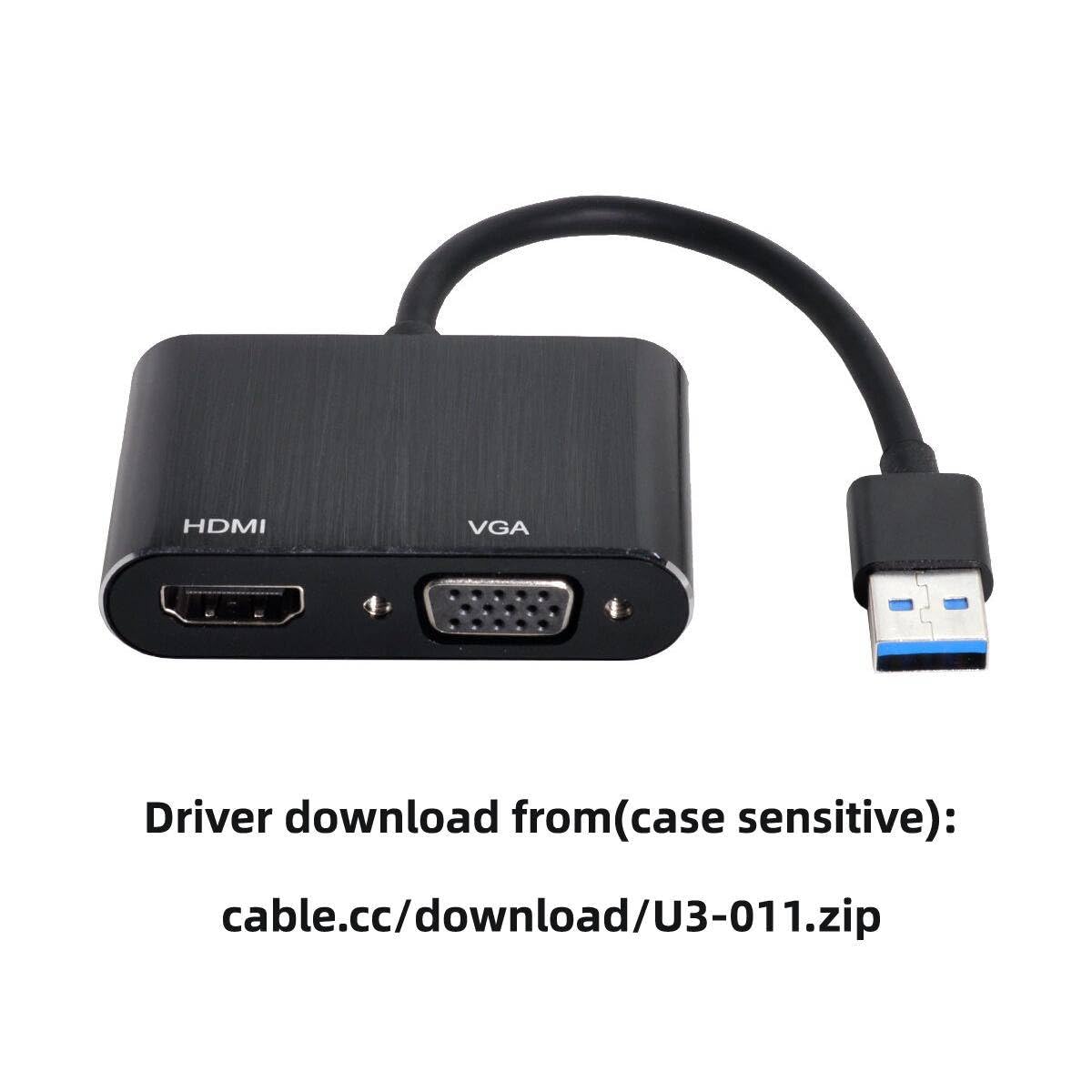 Cablecc Câble adaptateur USB 3.0 et 2.0 vers HDMI et VGA HDTV Carte graphique externe pour ordinateur portable Windows MacBook
