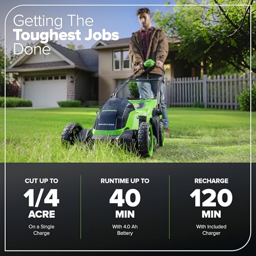 Image of Greenworks 40V 14 inch Brushless (Push) Cordless Lawn Mower, 4.0Ah Battery and Charger