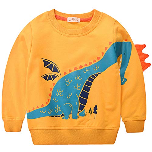 Toddler Sweatshirts Dinosaur Shirts Clothes For Boys Long Sleeve Cartoon Space Pullover Tops For Kids Yellow-8019 120/5T #TOP11