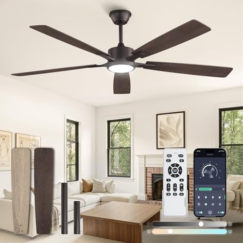 Image of Fanbulous 60 Inch Ceiling Fans with Lights and Remote, Stepless Color Temperature Change & Dimmable 20W LED Ceiling Fan, 6 Speeds Reversible Quiet DC Motor for Bedroom, Living Room, Oil Bronze