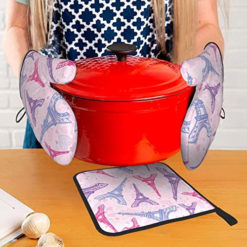 Paris Oven Mitts And Pot Holders Sets For Kitchen Heat Resistant Oven Mit Gloves Non Slip Hot Pads For Cooking Grill Pink #TOP6