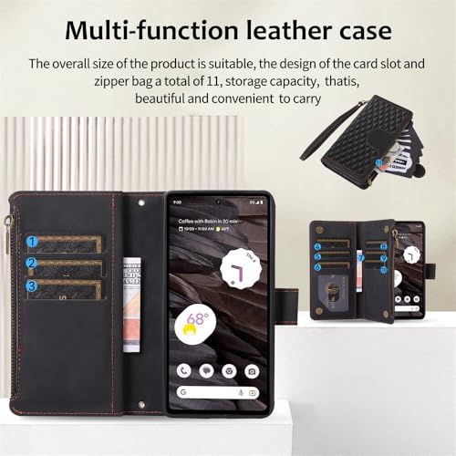 Housse en cuir Google Pixel 10 noire de qualité supérieure à fermeture éclair - 5