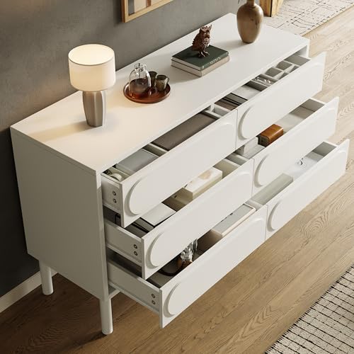 BXEYXE Cajonera con cajones. Armario de comedor blanco. Simple y moderno. Adecuado para dormitorios. Sala de estar. Comedor. Diseño de puerta de armario tridimensional. Patas ajustables. 6 cajones