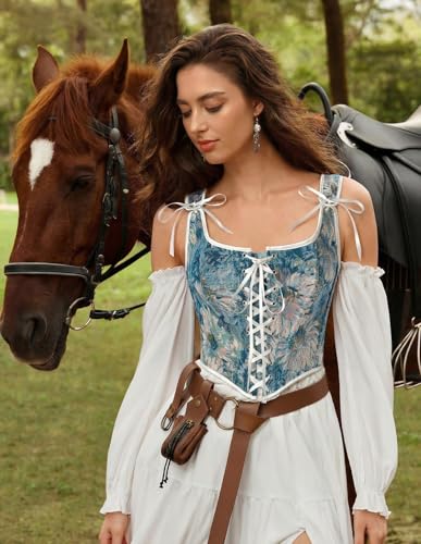 Image of Scarlet Darkness Corset Tops for Women Renaissance Lace Up Floral Bustier | Fishboned, Vintage Floral, Overbust Bodice, for Ren Faire, Medieval, Halloween Costume