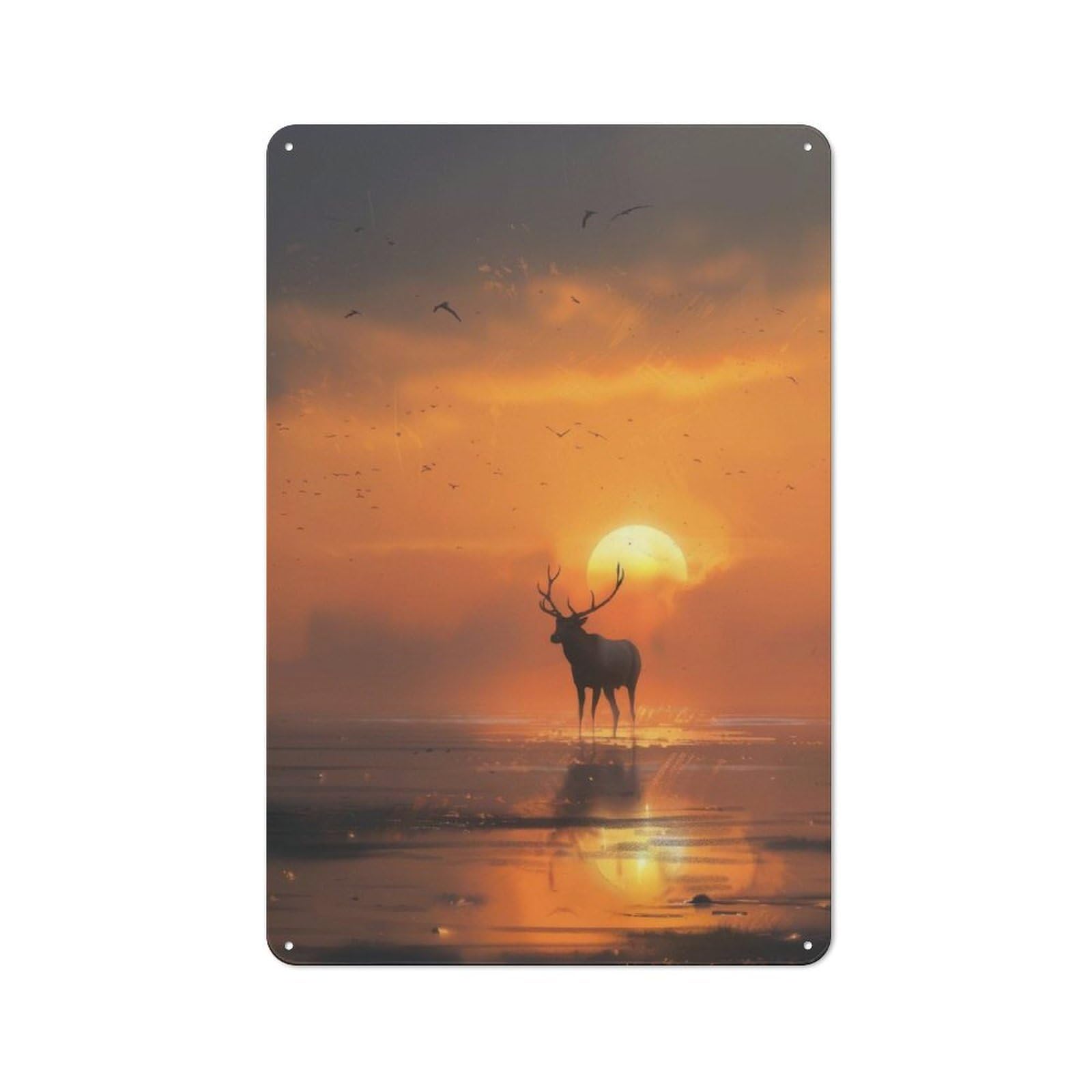 Junmoney Deer Silhouette At Sunset Vintage Tin Wall Plaque 30X20cm For Hallway Wall, For Kitchen, Dining Room And Home Bar Wall Decor