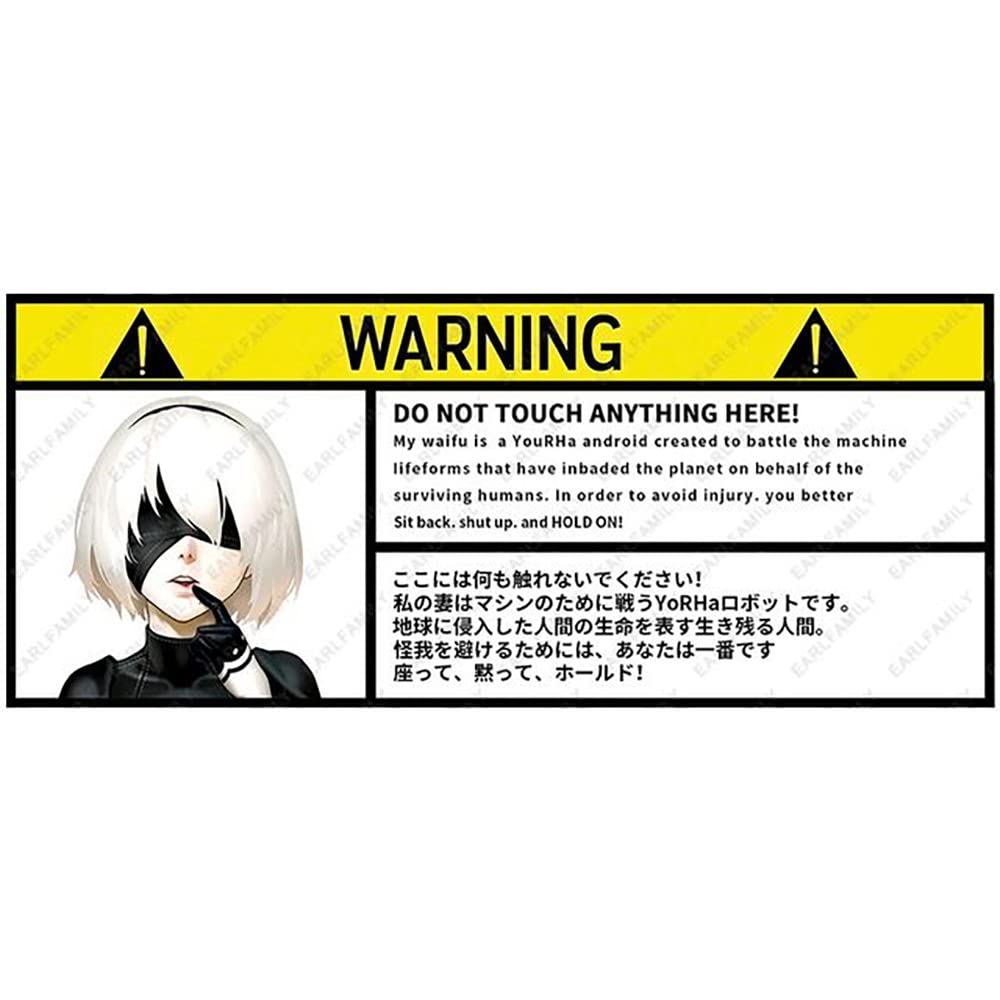 EARLFAMILY 5.1'' for Nier Automata 2b Warning Slap Stickers Anime Vinyl Car Sticker JDM Rear Windshield Trunk Decal