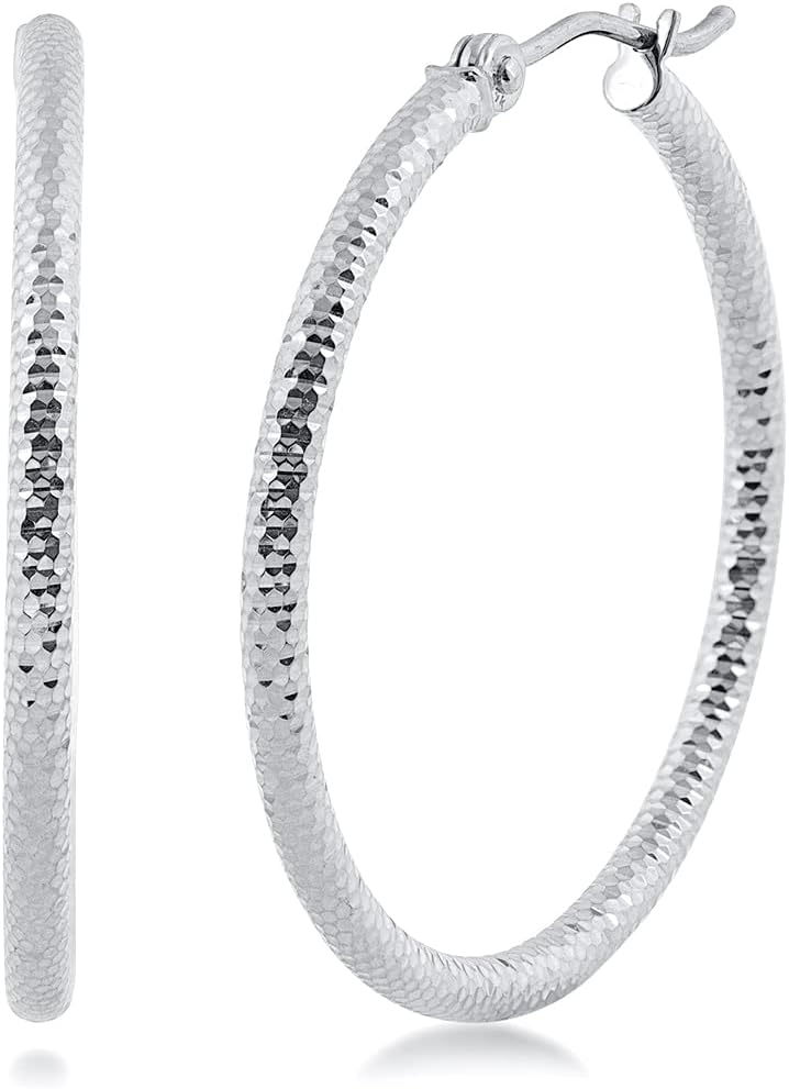 2x30mm Textured Hoop Earrings in 14K White Gold