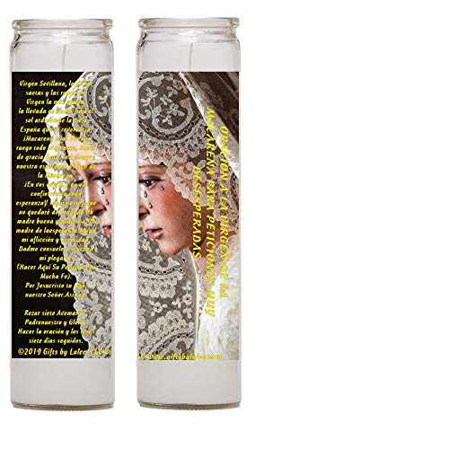 Virgen de la Macarena o Esperanza de la Macarena de Sevilla Set de 2 o 4 Veladoras Velas of Two 2 Glass Candles with Prayer (2)