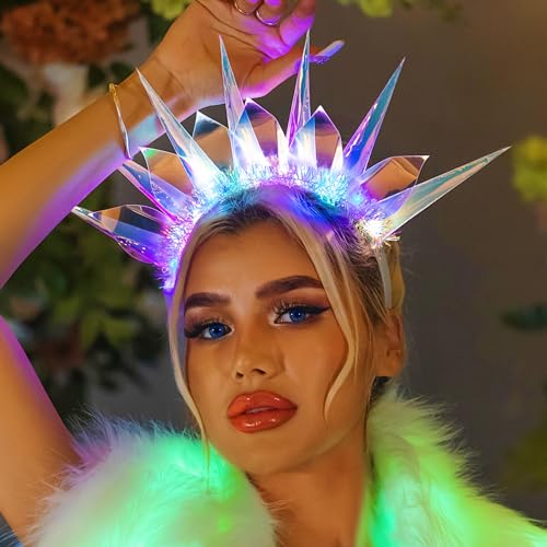 Fashband Light Up Headband LED Crown Hair Bands Flash Goddess Headband Luminous Glowing Laser Party Festival Hair Accessories for Women