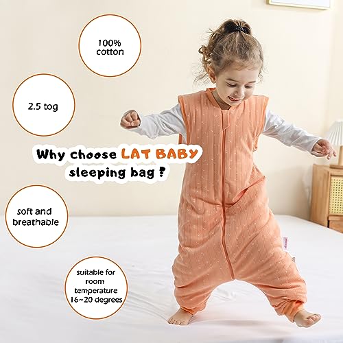 Image of LAT Baby Sleep Bag with Feet Winter,Sleeveless Nightgowns Wearable Blanket with Legs,Warm Sack for Infant Toddler Thicken 2.5 TOG-Sleepsuit,1-6T(Orange White Heart,S /80)