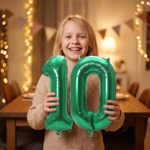 Image of Number 10 Balloon Foil Mylar Balloons for Birthday Party Decoration (Green, 16 Inch)