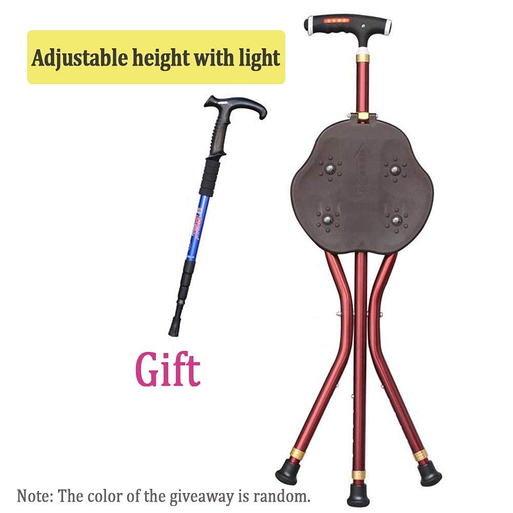 Bastones Bastones Plegables con Taburete,Bastón con trípode Ajustable liviano con luz LED,Muletas multifunción con Asiento para Hombres y Mujeres,B Keep it in Mind