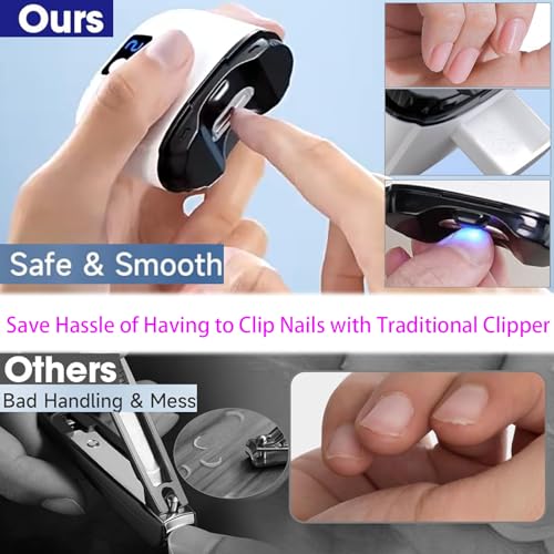 Electric Nail Clipper & Polisher with Light - Rechargeable & Adjustable