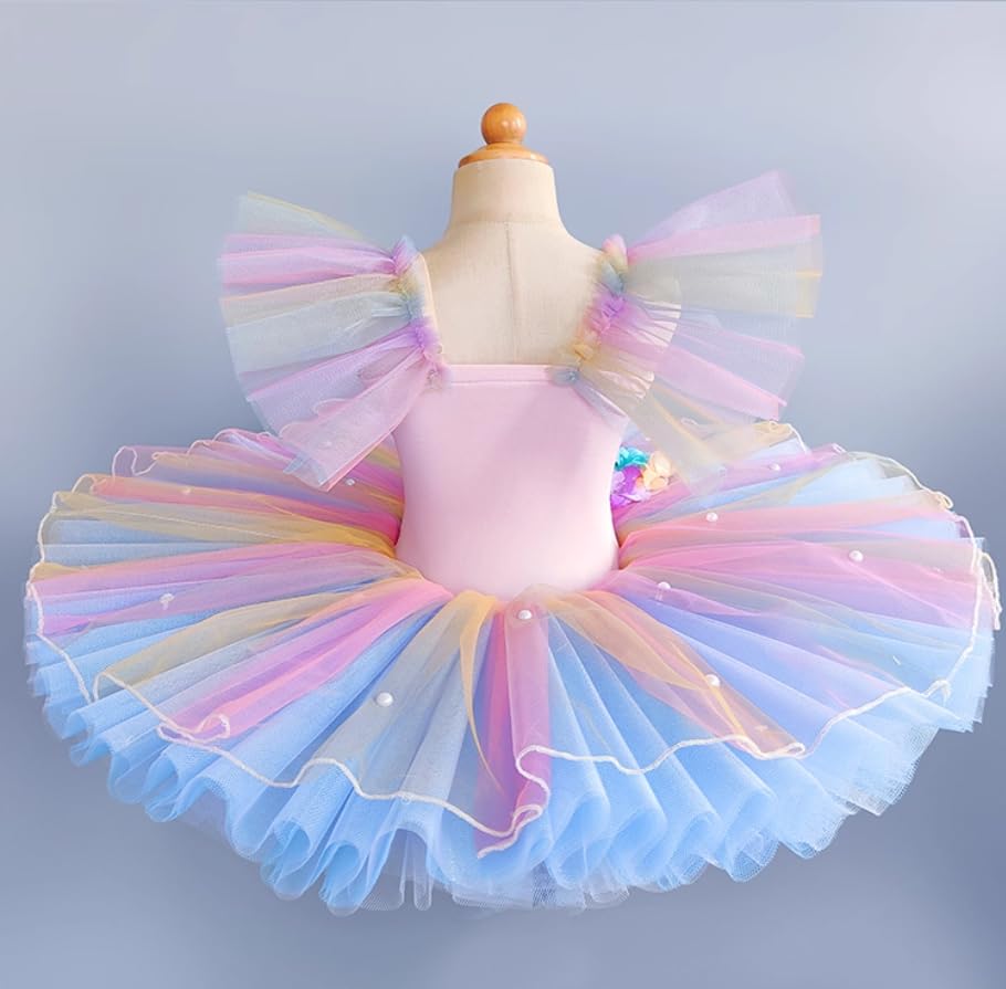 Neue Professionelles Ballett Kleid Pancake Rock Tutu für Mädchen Regenbogenfarben Prinzessin Ballettkleidung Tanzrock