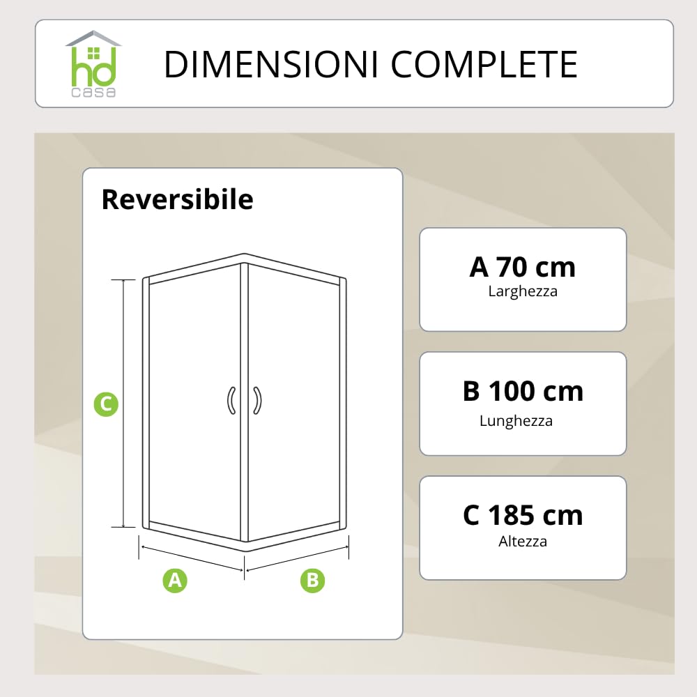 HDcasa Box Doccia Angolare a Soffietto in PVC Modello Paola, Doppia Anta Reversibile Riducibile, Apertura Laterale con Profili Bianchi, Cabina Doccia Salvaspazio Made in Italy, bianco 70x100 x185h cm